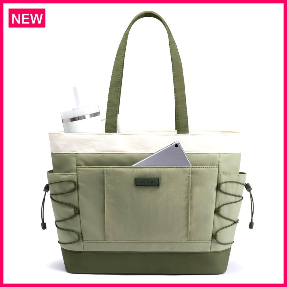 Large Puffer Tote Bag with Cup Holder, Lightweight Travel Work Gym Bag